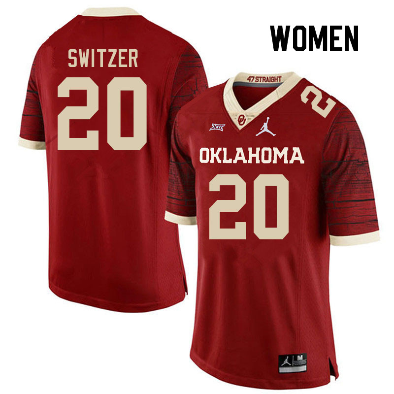 Women #20 Jacob Switzer Oklahoma Sooners College Football Jerseys Stitched-Retro - Click Image to Close